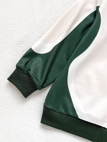 SHEIN Genkimix Kids 小男孩字母圖案拼接休閒日常長袖運動衫 - 綠色 - 查看 5