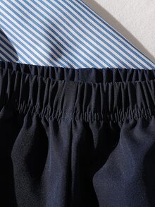 SHEIN 2件組小男孩紳士套裝，波點長袖襯衫與西裝長褲，親子穿搭，返校季，正式婚禮生日派對套裝 - 藍色 - 查看 7