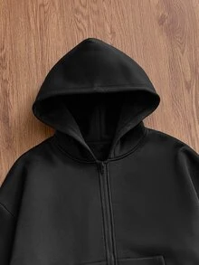 SWAVVY 男士針織時尚休閒寬鬆版型長袖連帽衫，附英文刺繡 - 黑色 - 查看 3