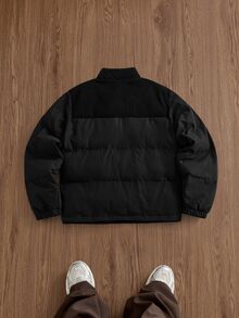 SWAVVY Men's Zipper Casual Versatile Winter Padded Coat - Black - View 2