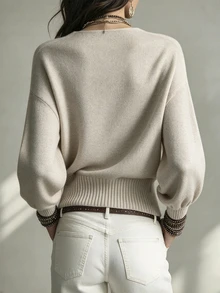 SHEIN Women's Solid Color Casual Versatile Daily Long Sleeve Sweater - Khaki - View 2