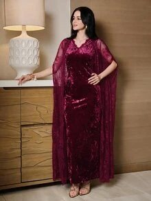 Modelyn فستان طويل دانتيل مثير للمواعيد والحفلات للنساء - أحمر بنفسجي - مشاهدة 4