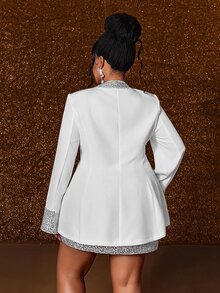 Maweii Plus Size Sequin Patchwork Mature Korean Style Romantic Party 2 Pieces Set Fall - White - View 6