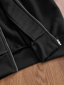 SWAVVY Men's Knitted Fashion Casual Loose Fit Long Sleeve Hoodie With English Embroidery - Black - View 7