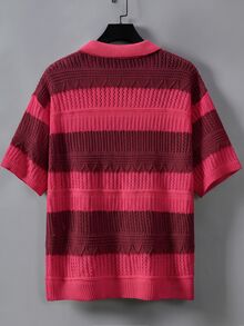 Manfinity Homme Men's Colorblock Short Sleeve Casual Hollow Knit Top - Red - View 9