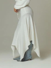 MUSERA White Mid Rise Flowy Midi Skirt Fall Autumn Winter Casual Style Outfits - Cream - View 4