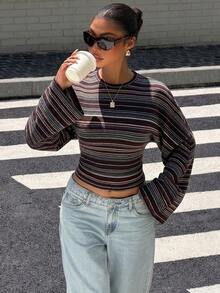 Muchica Women's Striped Casual Daily Long Sleeve T-Shirt - Multicolor - View 1