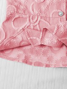 SHEIN Tween Girls 2pcs/Set : Blue Tank Top And Pants, Children's Casual Elegant White Glossy Jacquard Pearl Button Cardigan With Long Pants... - Pink - View 7