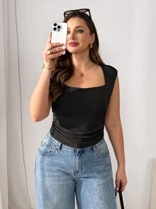 SHEIN Essnce Women's Plus-Size Black Vest Top-Stylish, Casual, Stretchy, Comfortable, And Warm-Suitable For Autumn And Winter Daily Wear.Base Tops,Winter Clothes - Black - View 3