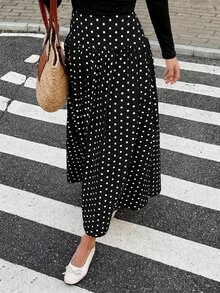 SHEIN Tween Girl Polka Dot Tween Girl Print High Waist Skirt - Black - View 6