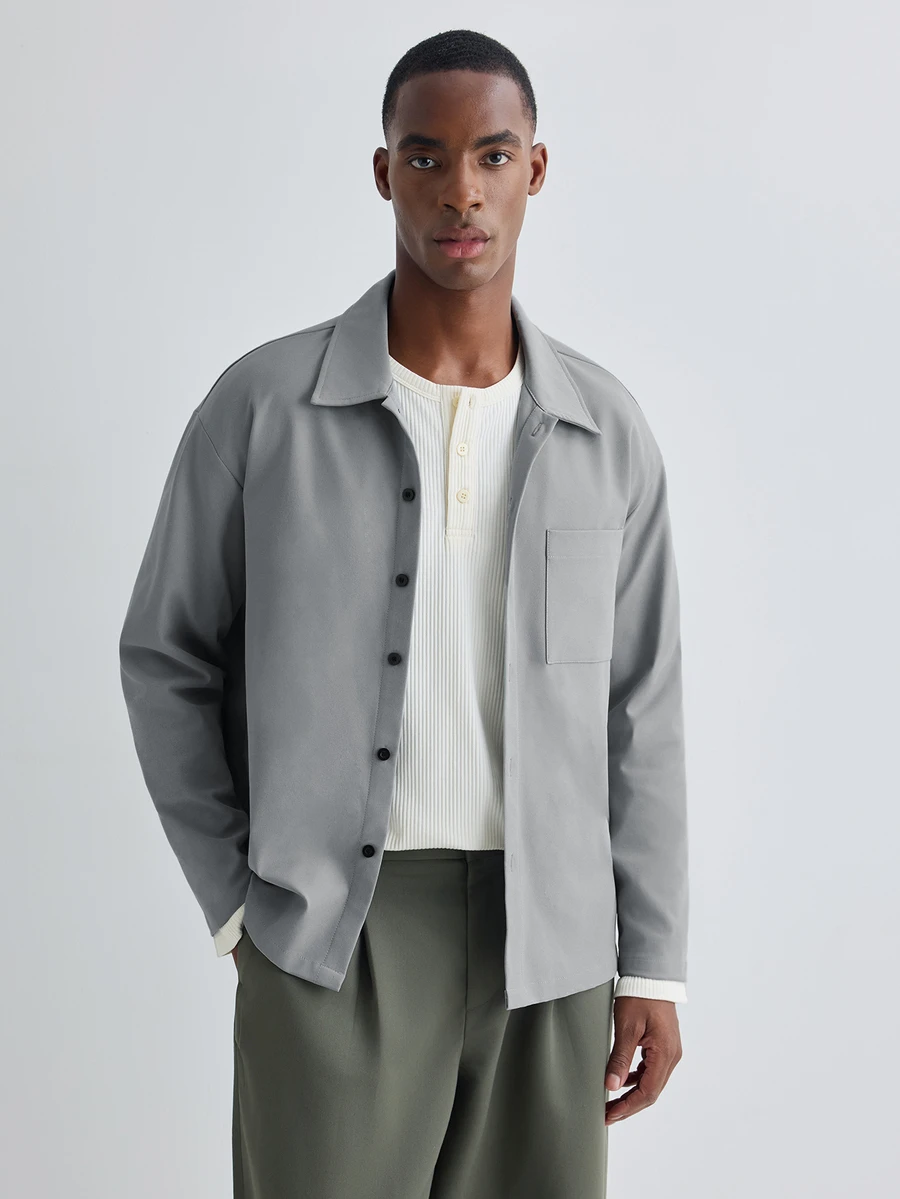 Merionis Men's Solid Color Casual Versatile Daily Wear Long Sleeve Shirt - Grey - View 1