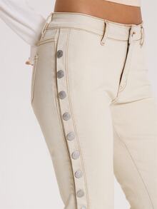 MUSERA Button Down Side Low Rise Fitted Denim Capris Autumn Winter Fall Cute Everyday Coolgirl Mullburn Hill - Khaki - View 5