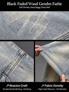 StreetHx 女款休閒日常牛仔褲，附口袋、鈕扣與字母圖案 - 藍色 - 查看 10