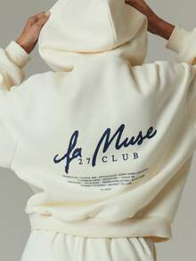 MUSERA Cream Oversized Graphic Long Sleeve Hoodie Fall Autumn Winter Casual Style Outfits - Apricot - View 4