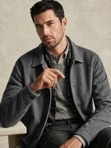 Lornavo Jaket Kasual Pria Lengan Panjang Kancing Tunggal untuk Perjalanan Sehari-hari - Light Grey - View 8