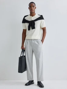 Merionis Men's Solid Color Pleated Straight Leg Loose Casual Versatile Long Pants - Grey - View 3