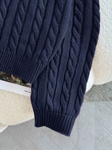 SHEIN Tween Girl Casual Solid Color Dropped Shoulder Loose Textured Knit Cropped Sweater, Autumn/Winter Kids - Blue - View 4