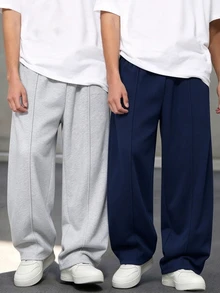 2pcs/Pack Boys Sweatpants, Casual Minimalist Style Comfortable Sports Black And Grey Long Pants, Suitable For Spring, Autumn And Winter, School, - Multicolor - View 1