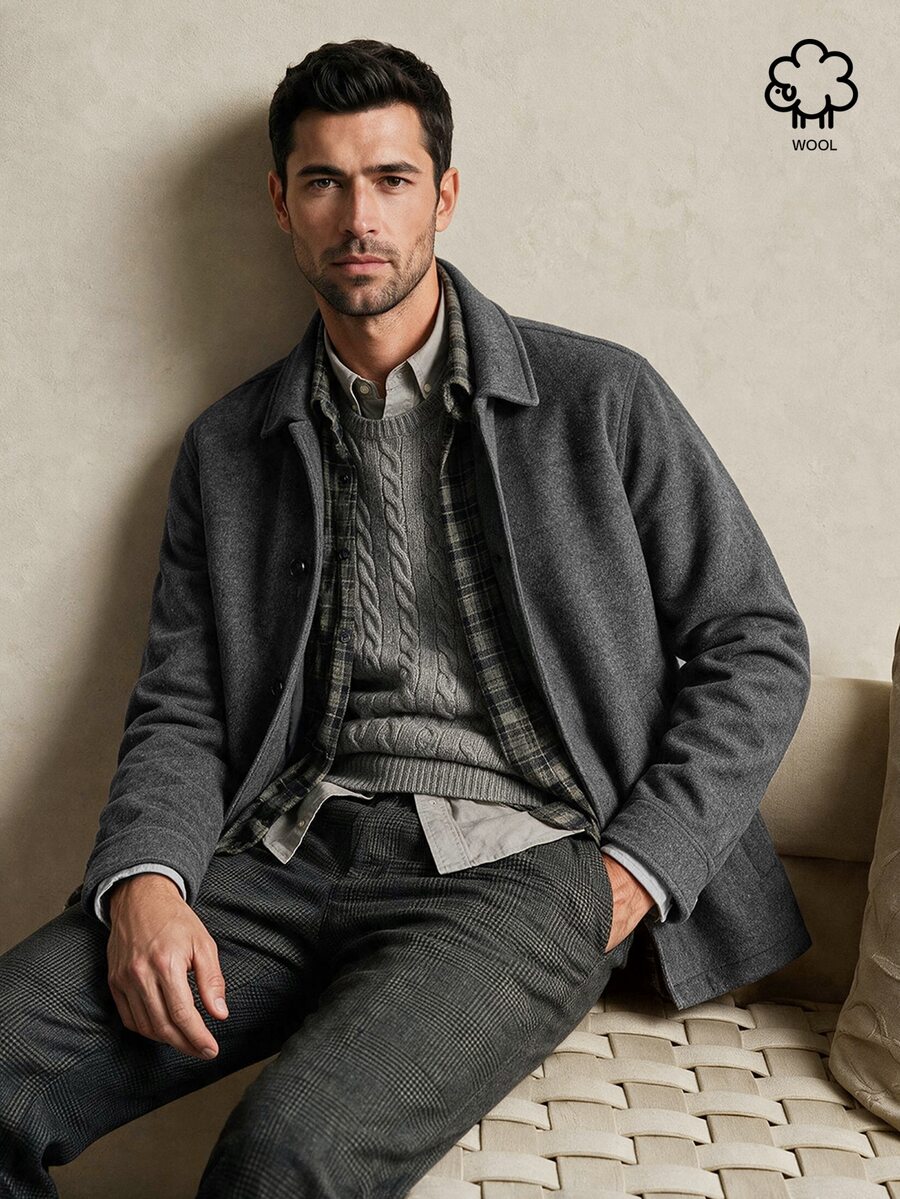 Lornavo Jaket Kasual Pria Lengan Panjang Kancing Tunggal untuk Perjalanan Sehari-hari - Light Grey - View 1