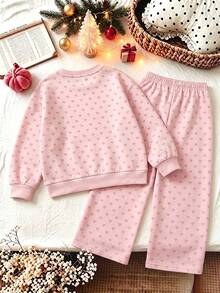 Young Girl Cute Heart Bunny Pullover Sweatshirt And Wide Leg Pants 2Pcs Outfit Set For Outing Wear Casual Christmas Halloween Clothes - Multicolor - View 2
