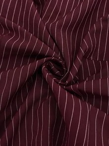 Elaquor 大尺碼女款休閒通勤條紋不對稱下擺襯衫，休閒辦公商務工作上衣，秋冬日常外出穿搭女式襯衫 - 酒紅色 - 查看 8