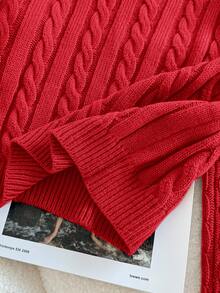 SHEIN Tween Girl Casual Solid Color Dropped Shoulder Loose Textured Knit Cropped Sweater, Autumn/Winter Kids - Red - View 9
