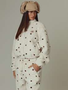 MUSERA Polka Dot Fleece Zip Up Long Sleeve Jacket Fall Autumn Winter Casual Style Outfits - Multicolor - View 1