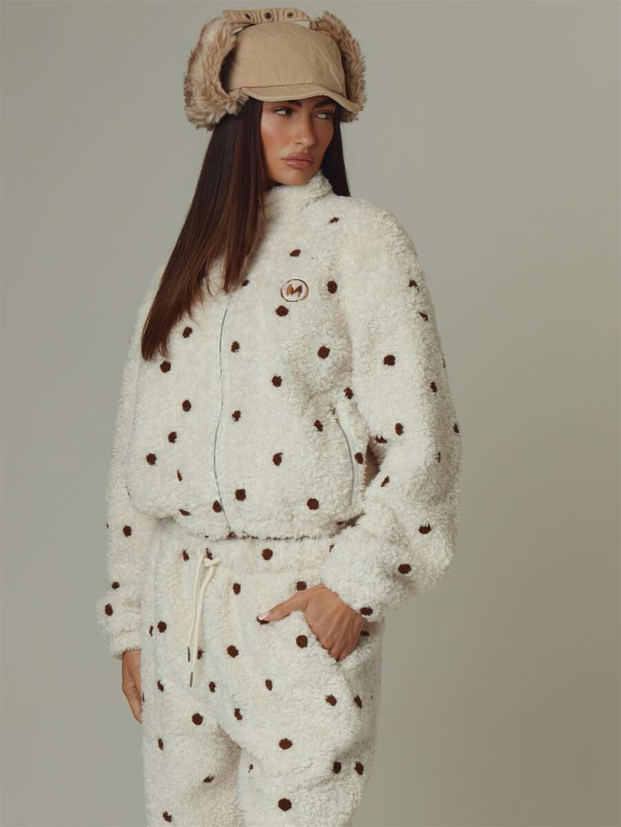 MUSERA Polka Dot Fleece Zip Up Long Sleeve Jacket Fall Autumn Winter Casual Style Outfits - Multicolor - View 1