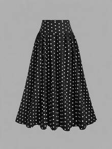 SHEIN Tween Girl Polka Dot Tween Girl Print High Waist Skirt - Black - View 5