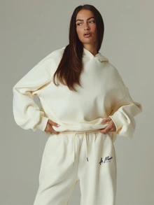 MUSERA Cream Oversized Graphic Long Sleeve Hoodie Fall Autumn Winter Casual Style Outfits - Apricot - View 5
