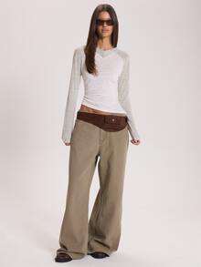 MUSERA Grey Marl Raglan V Neck Long Sleeve Top Autumn Fall Winter Everyday Basics - White - View 2