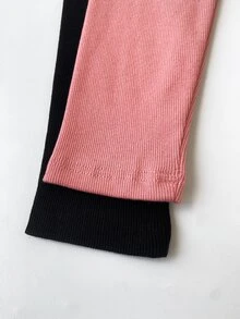 SHEIN 女童 2 件組秋冬保暖內搭褲，簡約休閒風格，適合日常穿著 - 彩色 - 查看 6