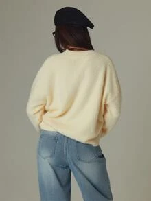 MUSERA Yellow V Neck Oversized Long Sleeve Sweater Top Fall Autumn Winter Casual Style Outfits - Light Yellow - View 6