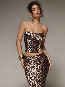 MUSERA Leopard Printed Corset Style Top Winter Fall Cute Autumn Sexy Night Out Party Going Out Low Lights - Coffee Brown - View 1