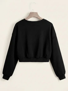 SHEIN EZwear 2件裝素色插肩袖運動衫，長袖上衣，秋季/日常上學穿搭，淺灰色與黑色，休閒基礎款 - 彩色 - 查看 3