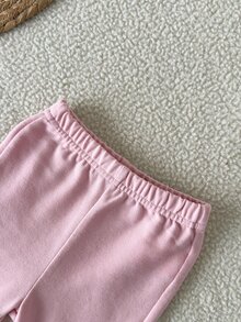 SHEIN 新生兒秋冬黑色圓領衛衣上衣，粉色蝴蝶結印花、粉色條紋袖口與粉色蝴蝶結，優雅風格，搭配粉色長褲，柔軟面料，適合室內外穿著 - 彩色 - 查看 7