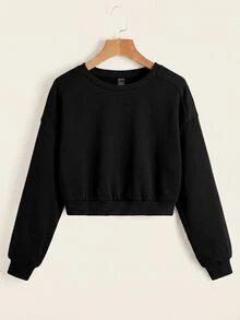 SHEIN EZwear 2件裝素色插肩袖運動衫，長袖上衣，秋季/日常上學穿搭，淺灰色與黑色，休閒基礎款 - 彩色 - 查看 4