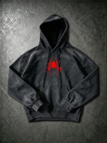 RISE LYT Men's Spider Pattern Print Hoodie And Drawstring Waist Long Pants Sports Set - Black - View 4