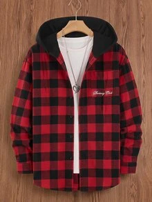 SWAVVY 1pc Oversized Cotton Plaid Print Drop Shoulder Shirt - Red - View 2