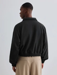 Merionis Men's Solid Color Raglan Long Sleeve Zip-Up Casual Jacket - Black - View 2