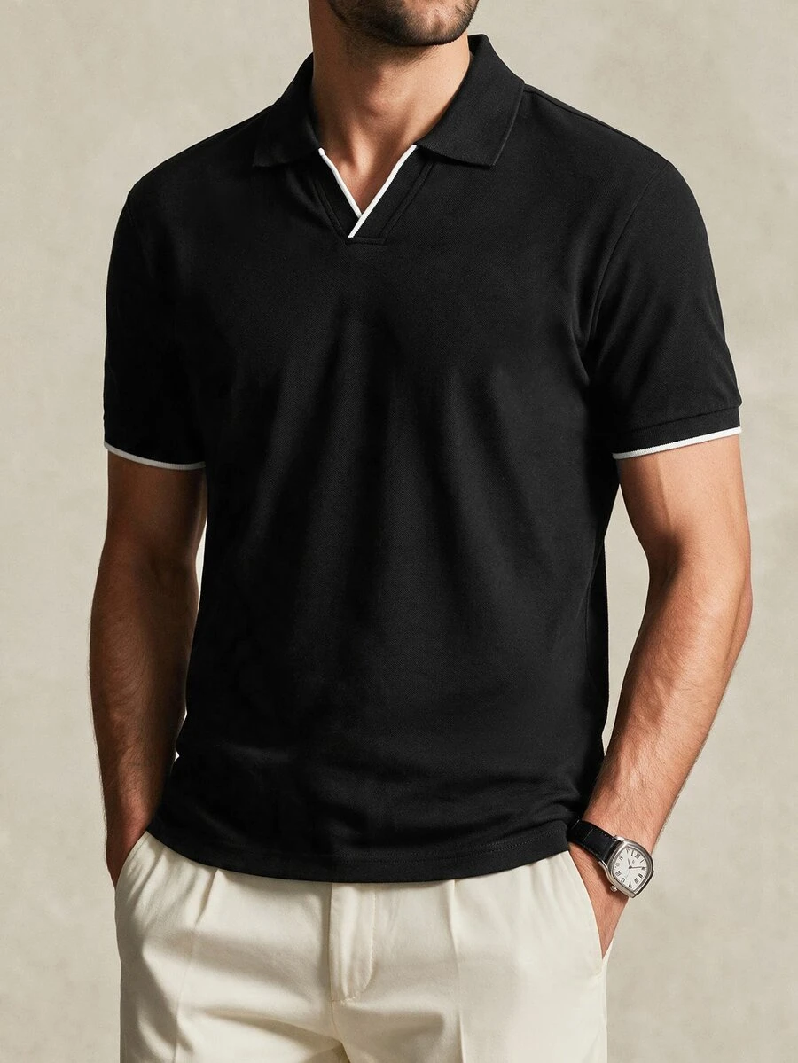 Lornavo Men's Contrast Color Casual Versatile Daily Wear Short Sleeve ...