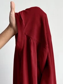 SHEIN Essnce 大尺碼女款酒紅色秋季優雅日常休閒寬鬆長袖鈕扣襯衫，缺口領上衣，適合工作、教師、辦公室穿著，春季上衣 - 紅色 - 查看 9