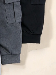 SHEIN Pojkar 3-pack cargojoggingbyxor i svart, grått och flerfärgat, lösa byxor med elastisk midja och flera fickor, för höststil och skoloutfits - Multifärgad - Visa 4