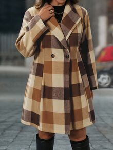 Easura Plus Size Casual Lapel Long Sleeve Plaid Pattern Pocket Overcoat - Multicolor - View 4