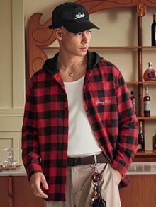 SWAVVY 1pc Oversized Cotton Plaid Print Drop Shoulder Shirt - Red - View 1