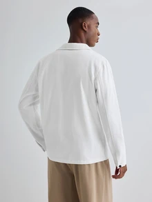 Merionis Men's Solid Color Long Sleeve Single-Breasted Casual Pocket Shacket - White - View 2