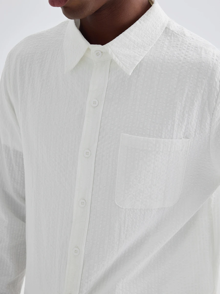Merionis Men's Solid Color Long Sleeve Single-Breasted Casual Pocket Shirt - Apricot - View 1