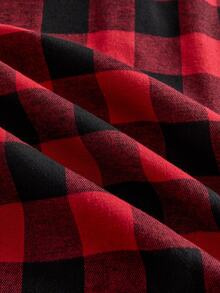 SWAVVY 1pc Oversized Cotton Plaid Print Drop Shoulder Shirt - Red - View 4