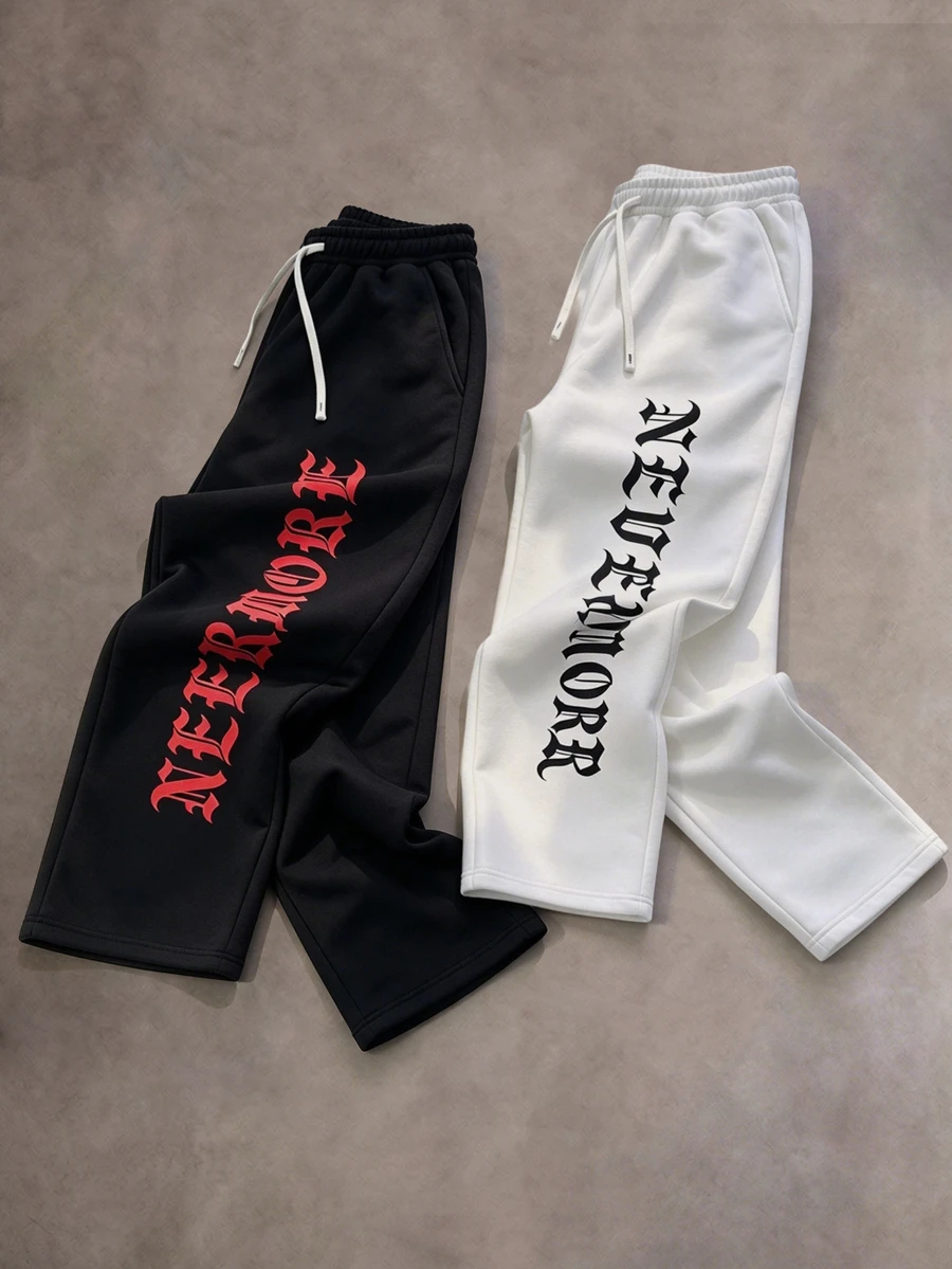 STYNVO Men's Letter Print Drawstring Waist Sweatpants For Outdoor - Black - View 1