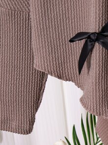 SHEIN Big Girls 2-Piece Casual Set, Irregular Pullover Turtleneck Long Sleeve Top & Casual Flared Long Pants, For Spring Autumn Winter And Daily Outings - Brown - View 5